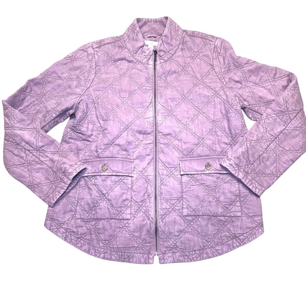 J Jill Quilted Diamond Stitch Jacket Lavender Purple‎ Full Zip Women size small